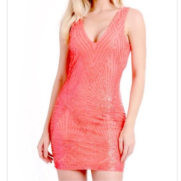 🌸BOUTIQUE shiny coral mini dress ✨ - Picture 2 of 10